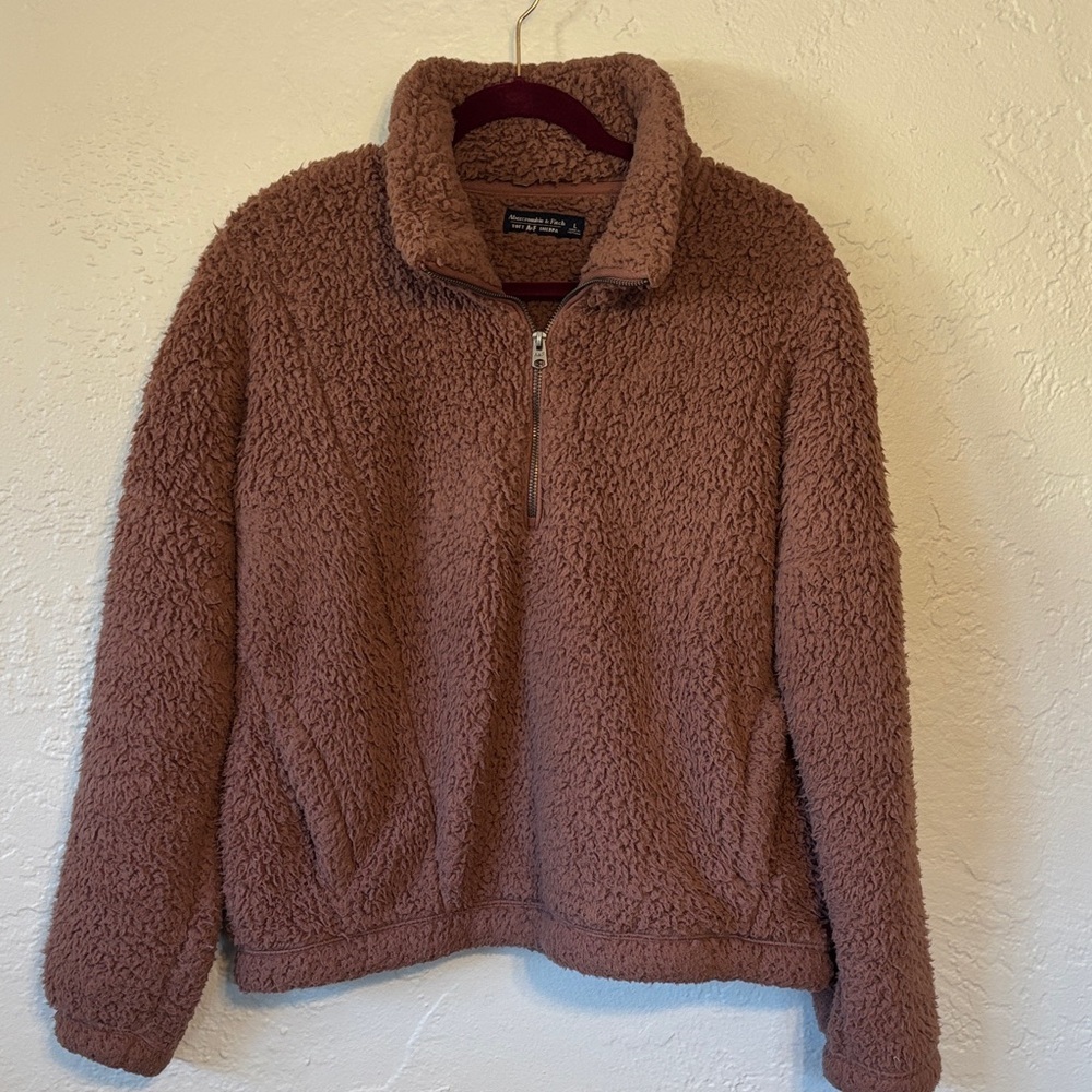 Abercrombie & Fitch Soft A&F Mauve Sherpa Quarter Zip Pullover L